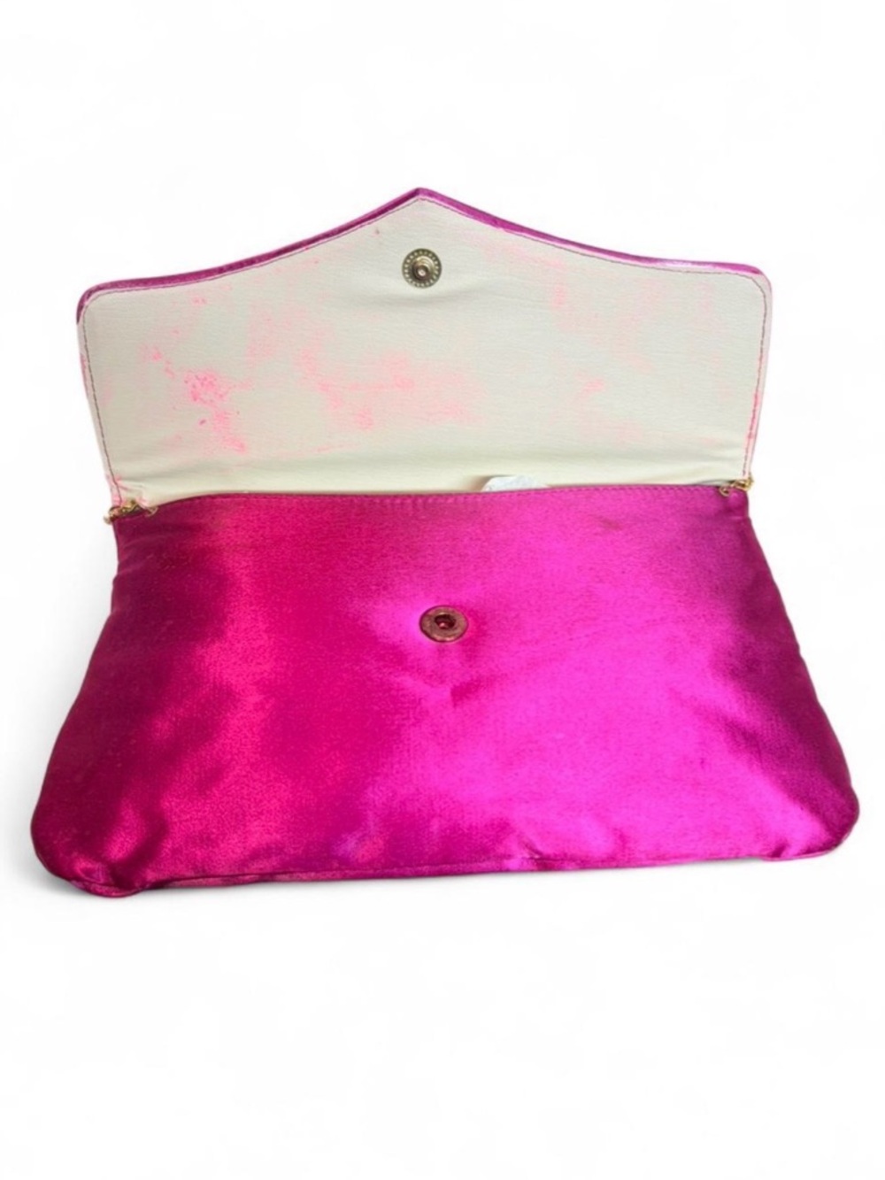 VTG 90s Hot Pink Satin Evening Clutch w/ Pristine Gold Chain Strap Barbiecore - Picture 3 of 9